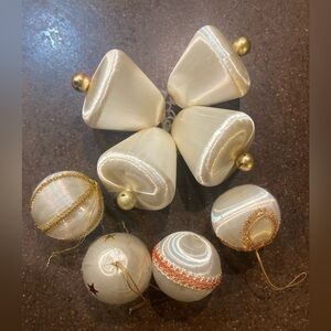 Sey of 8 Vintage White Satin Ornaments